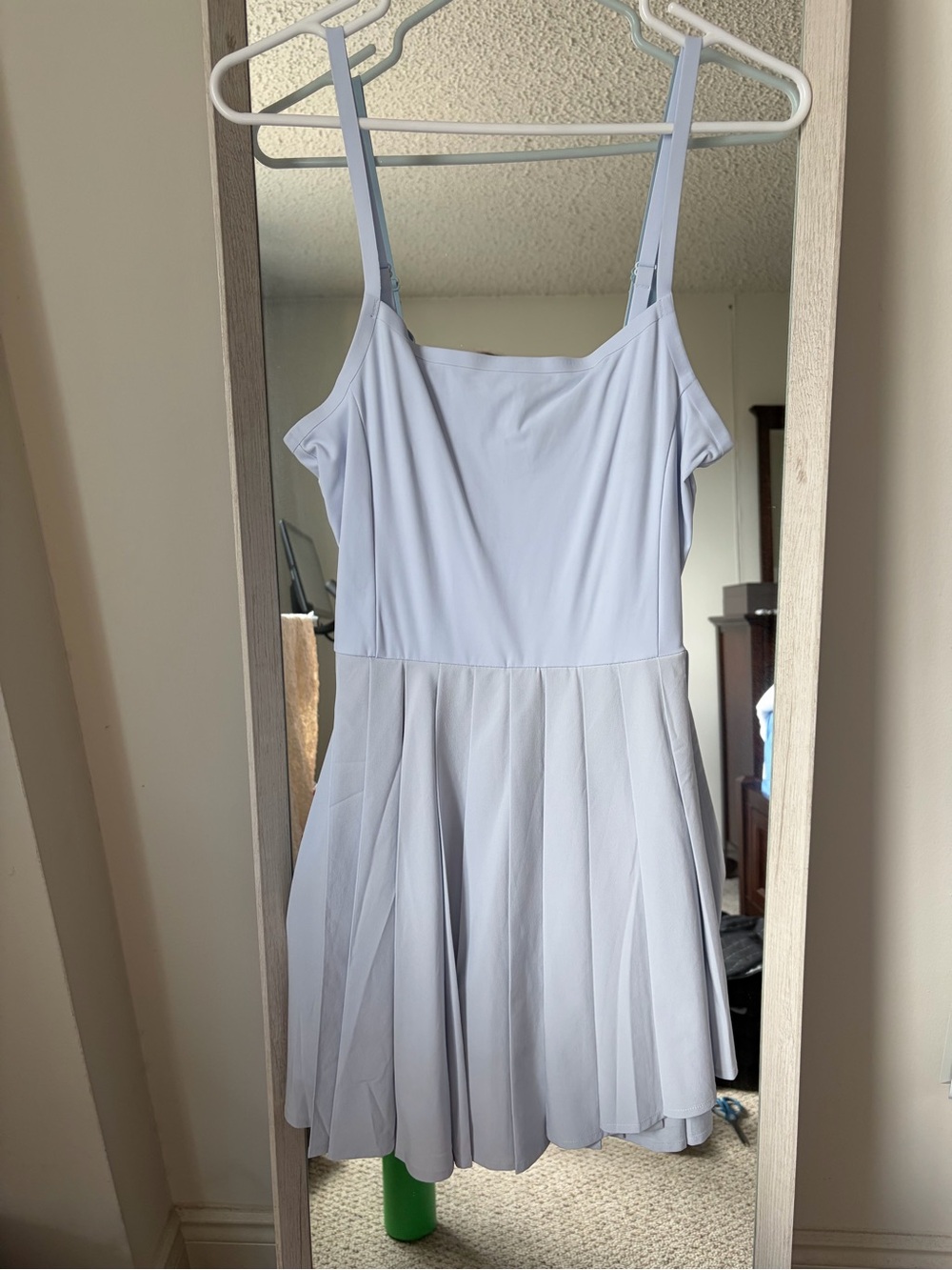 Outdoor Voices Light Blue Pleated Mini workout dress with built in shorts, Med!